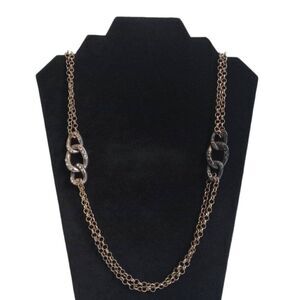 Silver and Gold Toned Rhinestone Encrusted Metal Curb Links Heavyweight Necklace